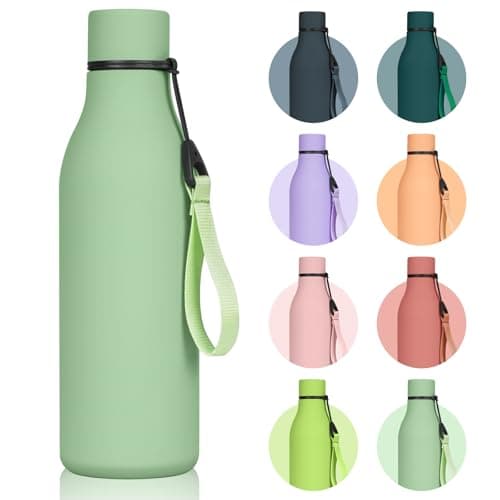 flintronic 550ml Water Bottles with Strap,Double Wall Vacuum Insulated Water Bottles Keeps Drinks Cold 24 Hrs/Hot 12 Hrs|Leak Proof|BPA Free,Stainless Steel Water Bottles for Gym,Hiking-Matcha Green