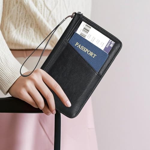 Men Passport Wallet for 3 Passports Women Passport Holder Travel Wallet Pu Leather Large Capacity Travel Document Holder Organiser RFID Trip Document Organizer Family for Cards ID Ticket (Black) — view 5