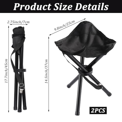 KKONHII 2PCS Portable Folding Camping Stool,Travel Outdoor Tripod Seat,Black Folding Camping Chairs for Camping Party Picnic Beach Garden Lawn Walking Hiking — view 2
