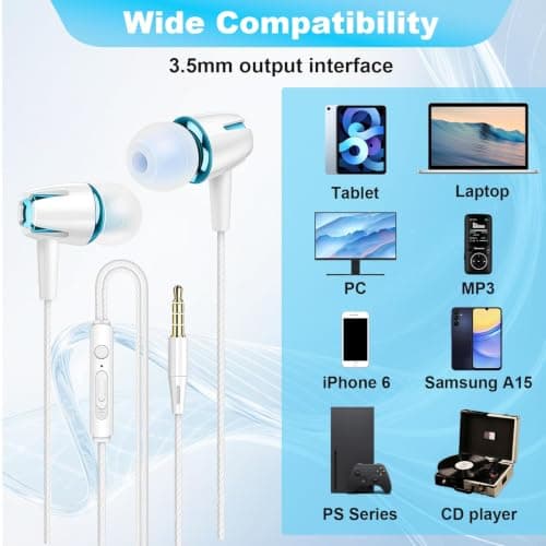 poluu 5 Pairs In-Ear Wired Noise Cancelling Headphones for Smartphone,Laptop,Tablet Wired Earphones with Volume Control Microphone,Noise Isolating,15 Pairs Ear Tips Deep Bass Audio 3.5mm Jack — view 4