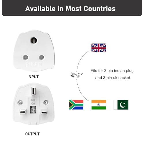 ZANTESR India To UK Adapter, 2PCS India To Uk Plug Adapter For Business Family Travel Outdoor, India To Uk Plug Adapter 3 Pin With 5A Fuse For Business Family Travel Outdoor (White) — view 4