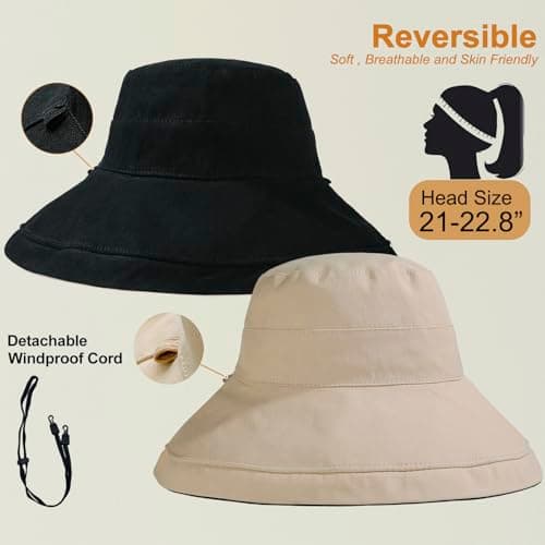 Women's 100% Cotton Sun Hats, Wide Brim, for Gardening, Travel, Sun Protection, Foldable, for Beach, Foldable Brim, 40 — view 2