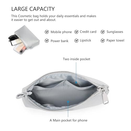 YONBEN Small Makeup Bag for Handbag Travel Pouch (Pearl Silver, PU) — view 5