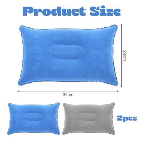 2Pcs Inflatable Pillow for Travel Blow Up Pillows for Sun Lounger Inflatable Cushion Inflatable Small Cushion Beach Pillow Neck Support for Travel Hiking Beach Fishing Camping Outdoors(Gray+Blue) — view 2