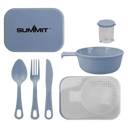 VFM e-Store - Summit Mess Set Cutlery, Chop Board, Spice Pot Bowl & Mug - Camping, Travel Holiday Accessories for Summer - 13cm X 18cm Blue X 1