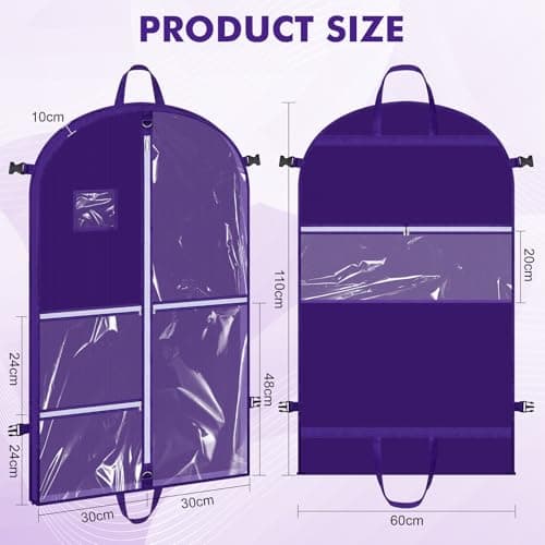 Hejo Dance Costume Bag with Compartments, 110×60cm Foldable Dance Costume Bag, Travel Garment Bag with 5 Clear Zipper Pockets, Waterproof Suit Cover, Suit Carrier for Coat Jacket Dress(Purple) — view 2