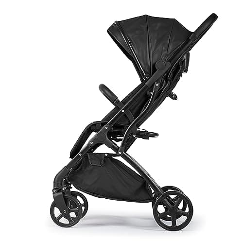 Baby Pushchair Stroller– Lightweight Foldable Travel Buggy with 5-Point Harness, Adjustable Seat Back and Oversize Basket Folds with 1 Hand – Smooth Swivel Wheels Rain Cover (Black Leather) — view 4