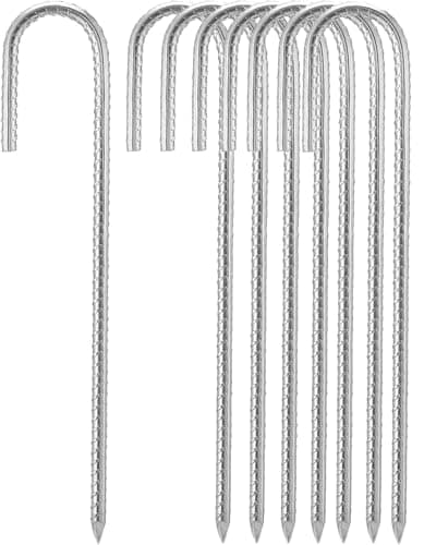 16" Heavy Duty Galvanised Steel Ground Rebar Stakes, Ground Stakes J Hooks Ground Anchors for Marquees, Gazebos, Castles, Tents, Trampolines, Bouncy, Camping, Football Nets(40CM 8 Pack)