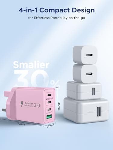 2-Pack USB C Plug, 40W USB C Charger Fast Charge 4 Port PD Type C Charging Plugs + QC USBPlug UK USBC Power Adapter Multi Plugs Samsung Charger Plug for iPhone 16, iPad, Samsung, Huawei, Xiaomi, Oppo — view 6
