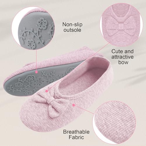 OFFCUP Women's Slippers, Memory Foam Lightweight Terry Towelling Slippers, Cosy Ballerinas Slippers, Foldable Ballerinas, Indoor Non-Slip Cotton Warm Slippers, Large — view 5