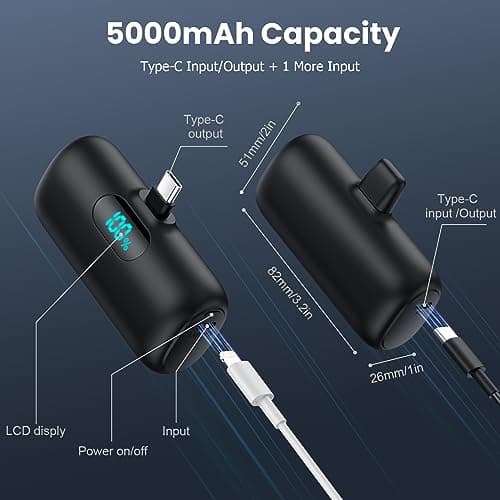 Feob Power Bank USB C 5000mAh,15W PD 3.0A Fast Charging Portable Charger Mini Power Bank LCD Display Battery Pack Compatible with iPhone 17/16/15 Series, Samsung S25/S24/S23 Series, USB C Phones etc — view 4