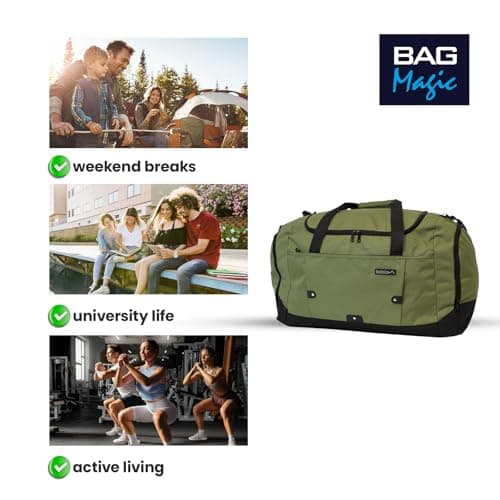 Medium Sports Holdall 40L – 52x31x25cm Gym Bag, Travel Duffle Bag with Shoulder Strap – Lightweight Carry-On Cabin Luggage for Men & Women - Khaki — view 4