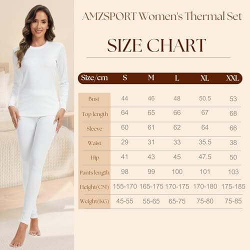 AMZSPORT Women's Thermal Underwear Set, Long Johns Fleece Base Layer, Winter Warm Long Sleeve Top & Soft Leggings for Ladies White M — view 5