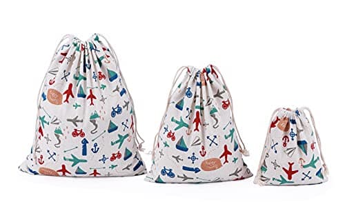 Amoyie Linen Drawstring Bag 3pcs, Kids Storage Bag, Fabric Organiser Pouch — view 2