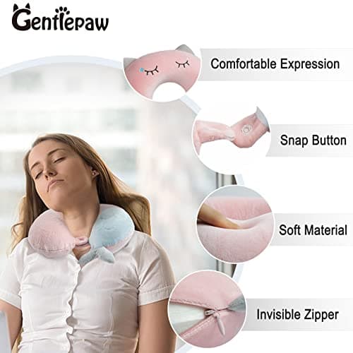 Travel Pillow - Soft Memory Foam Neck Pillow for Adults, Kids, Children, Convenient & Portable U Shaped Neck Pillows, Cute Animal Airplane pillow for Home, Office, Camping, Travelling, Sleeping (Pink) — view 2