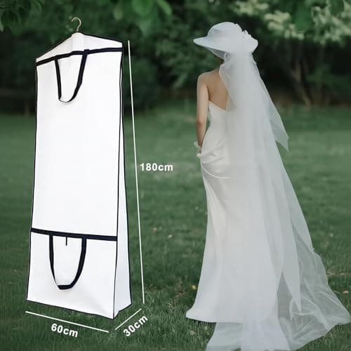 Hanging Wedding Dress Bag 180x60x30cm, Bridal Gown Garment Cover Storage Bag, Full Length Travel Protector for Bridal Dress, Long Clothes Storage Cover, Dust Proof Garment Bag with Zipper for Women — view 2
