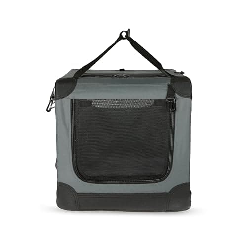 Amazon Basics 4-Doors Portable Soft-Sided Folding Travel Crate Kennel for cat, dog, and other small animals, Grey, S 66 cm x 46 cm x 46 cm — view 5