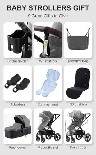 YAZOCO 3 in 1 Prams, Pushchair with Height Adjustable Handle, Travel System Pram with Changing Bag, Baby Stroller with Aluminum Frame for Newborn 0-4 Years (X1 Pink) — view 2