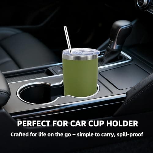 Shinhoo 20oz/ 550ml Insulated Travel Mug Reusable Coffee Cup Tumbler with Straw and Lid for Hot Cold Drinks (Navy Green) — view 4