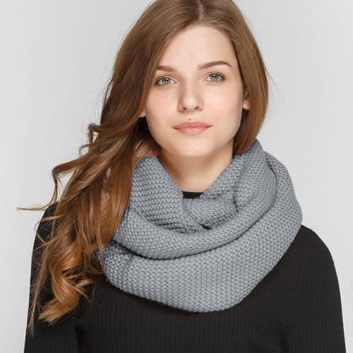 SGQTZDZQ Infinity Scarf Thermal Knitted Scarf, Neck Warmer Loop Scarf for Women, Winter Burgundy Scarf Women Scarf Gifts for Women (Grey) — view 3
