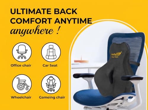 TostiTosti Patented Lumbar Support Cushion for Office Chair & Car | Odour-Resistant Activated Charcoal Memory Foam Back Pillow with Adjustable Strap, Non-Slip Base, Removable Cover & Carry Bag — view 3