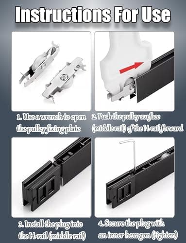 210CM Sliding Door Track Kit - Aluminum Double Chute Rail with Rollers, No-Drill Plastic Floor Rails for Smooth Cabinet Doors - Easy Installation, Durable, Black (0.5CM) — view 5