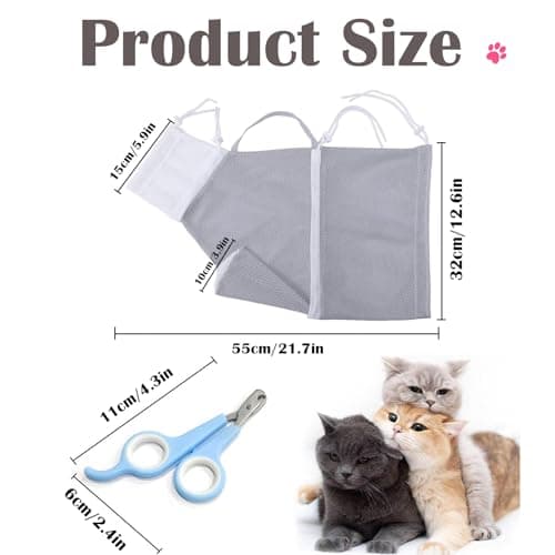 ZKFSIE Cat Bath Bag & Nail Clipper Set – Adjustable, Breathable Mesh Wash Bag for Stress-Free Bathing, Nail Trimming & Grooming | Scratch-Resistant, Secure Fit for Cats & Kittens — view 2