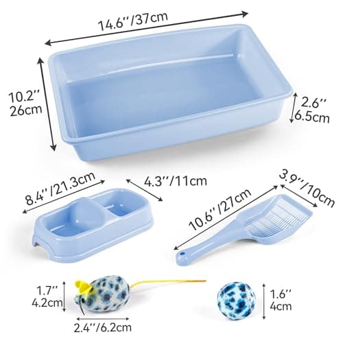 PAWISE Cat Accessories Set of 4 Cat Accessories Including Litter Tray, Litter Scoop, Bowl and Kitten Toy, Kitty Starter Kit, 14.5 x 10.5 Inches, Blue — view 2