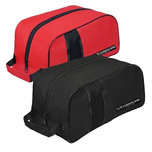 Waterproof Sports Boot/Shoe/Travel Bag for Football Cricket Rugby Golf Toiletry Gym for Men/Women (Black & Red, 2 Pcs)