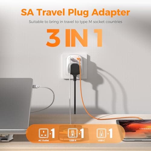 TESSAN UK to South Africa Plug Adapter, Type M Travel Adapter with USB C — view 2