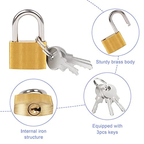 8Pcs Small Padlock with Keys Luggage Padlock Brass Small Suitcase Lock for Luggage Travel Bags Backpack Computer Bag — view 4