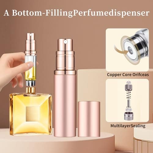 szyanlai Portable Perfume Atomiser Refillable - 5ml Empty Travel Perfume Bottle, Nano Mist, Leaking Proof, Bottom Pump without Funnel, Luxurious Mini women and men(Rose Gold) — view 3