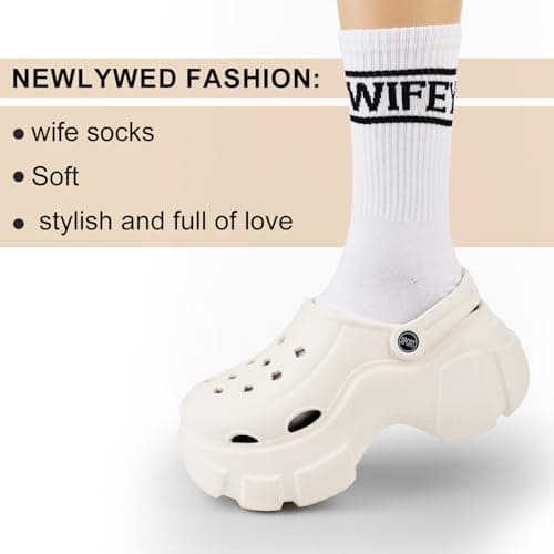 Mikovivi Wifey Socks, Soft Stylish Newlywed Socks Honeymoon Essentials White with Black Text Keepsake for Women Anniversary — view 4