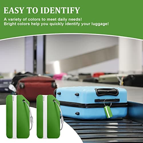 Luggage Tags, 2Pcs Aluminum Alloy Baggage Labels, Suitcase ID Tag Set, Handbag Tag Labels Travel Accessories for Checked Luggage, Hand Luggage and Handbags - Green — view 5