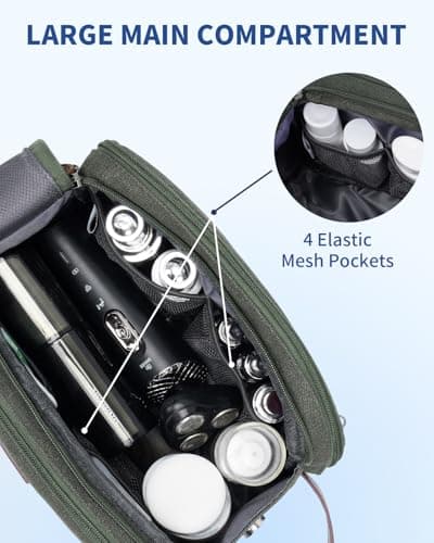 WANDF Toiletry Bag for Men Travel Wash Bag Toiletry Organizer Canvas and PU Leather Dopp Kit Water-Resistant Shaving Kit for Travel Accessories (Green, M, Patent Pending) — view 5