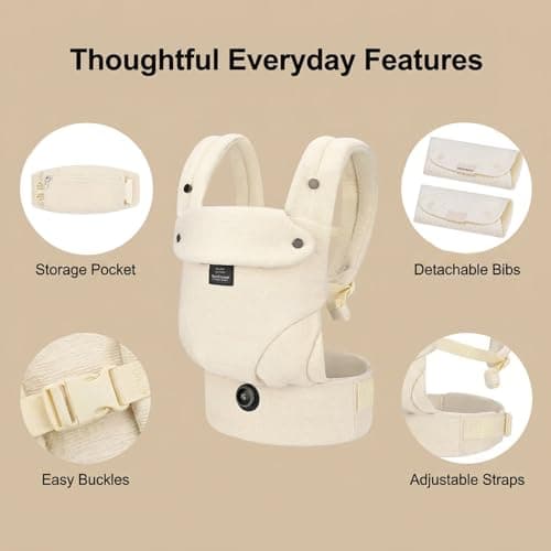 Bebamour Ergonomic Baby Carrier for Newborn to Toddler, Adjustable Seat Width with One-Hand Knob, Front & Back Carry Infant Carrier, Soft Cotton & Breathable Mesh, 3.6–14.9kg, 4–36 Months, Mesh Beige — view 6