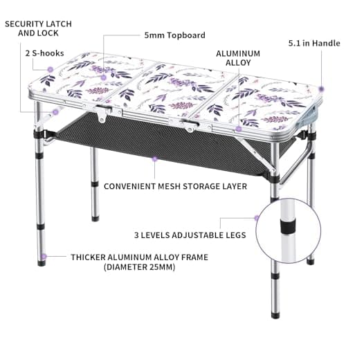 Yriuat Folding Camping Table 3ft Portable Picnic Table, Misty Lilac — view 4