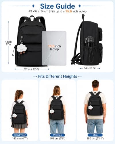 BECOJADDE School Bag for Girls, 15.6" Laptop Backpack for Women, Black — view 6