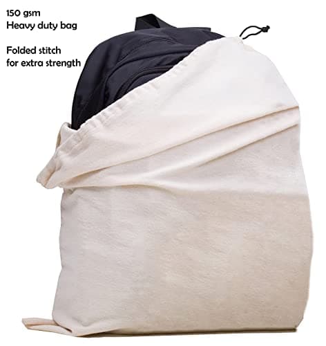 Laundry Bag Large (50 X 75 Cm | Pack of 2) Heavy duty 100% Cotton Canvas natural color fabric Draw Strings Organizer travel camp home college Dorm Dirty cloth plain Big Santa Sacks storage — view 5