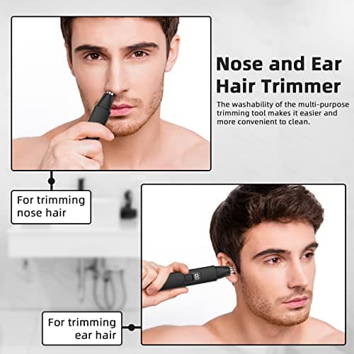 Nose Hair Trimmer, Rechargeable Cordless Painless Ear Eyebrow Trimming Tool Dual Edge Blades Razor Easy Cleansing with LED Light for Man Woman (Black) — view 2