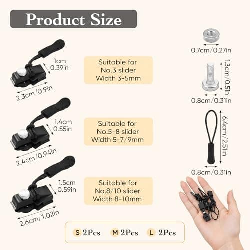 Zip Repair Kit with 3 Sizes Quick Zipper Pull Replacement Sliders Tool — view 2
