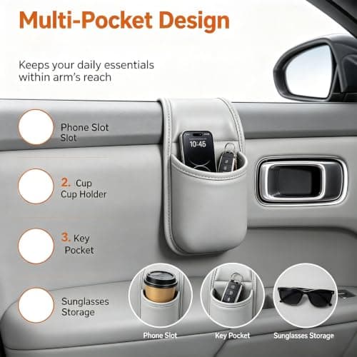 5 Pack Car Door Storage Pocket Leather Seat Side Organiser，Orange — view 2