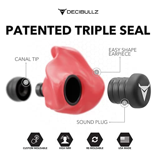 Decibullz - Custom Molded Earplugs, 31dB Highest NRR, Comfortable Hearing Protection for Shooting, Travel, Swimming, Work and Concerts (Red) — view 3