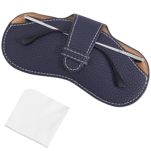CREATCABIN Leather Sunglasses Case Portable Slim Glasses Case Bag Lightweight Travel Eyeglasses Holder Pouch Cover with Soft Cleaning Cloth for Women Men Holiday Vacation 6.9x3.4 Inch Prussian Blue