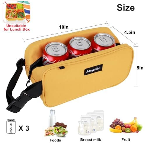 Saugnlbs Small Cool Bag,Mini Cool Bag with Ice Packs,Small Insulated Lunch Bag with Handle Buckle,Freezable Lunch Bag for Travel/Work/School/Outdoors, 10“ x 4.5”x 5”,Yellow — view 3