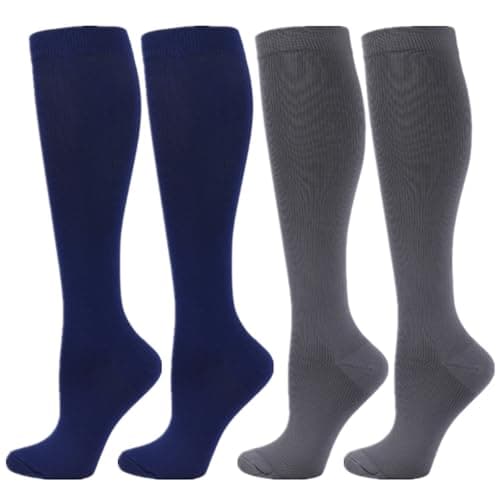 Zingso Compression Socks for Women Men, 2 Pairs 20-25mmHg Knee High Socks Compression Stockings for Sport, Athletic, Edema, Diabetic, Varicose Veins, Travel, Pregnancy, Nursing (L/XL, Blue Grey)