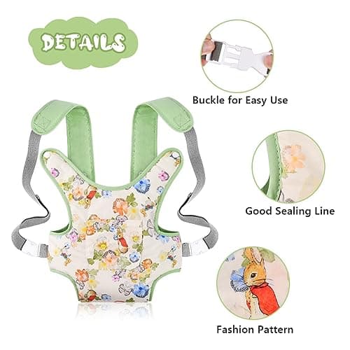 Aolso Baby Carrier Soft Cotton, Front and Back Carrying with Adjustable Straps for 14" to 18" Doll, Carrier Accessories for Kids (Green) — view 3