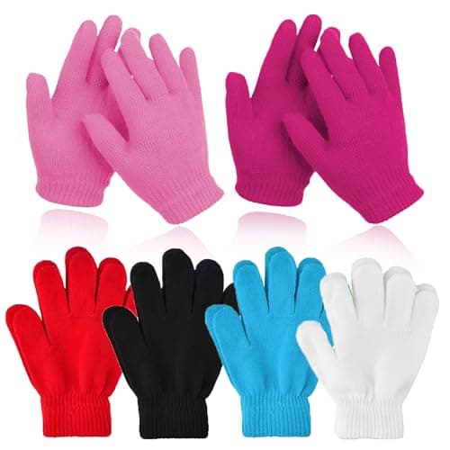 M&A PEAKS Kids Magic Gloves 6/12 Pairs, Boys & Girls Winter Soft Warm Full Finger Cozy Stretch Knit Cold Weather Gloves For School, Cycling, Outdoor Play & Travel Age 4–10, (Pack Of 6 - Assorted)