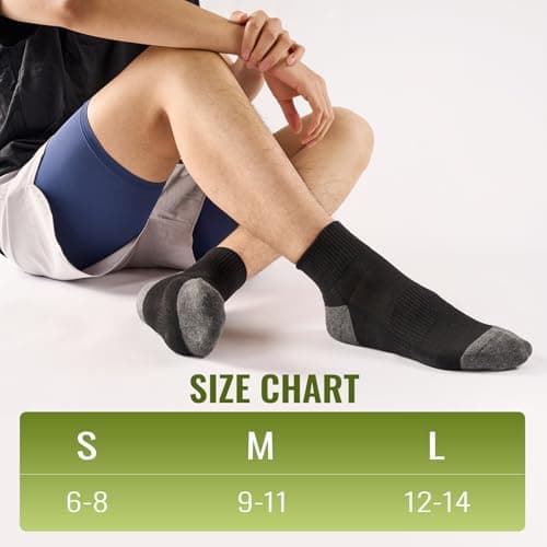 SukModen Compression Ankle Support Running Socks Men Women, 3 Pairs Quarter Bamboo Breathable Trainer Socks, Wicking Plantar Fasciitis Relief, Athletic for Sports Tennis Black Grey, 9-11 — view 6