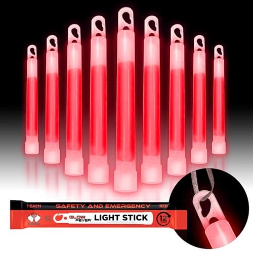 Glow Fever Glow Sticks Bulk, Emergency Safety Military 6'' Lightsticks, Light Up Ultra Bright With 12 Hours Duration For Hiking Party Camping Blackouts Hurricane Shelter Survival Kit (Red, 10PCS)